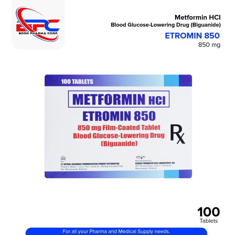 Metformin HCI (Etromin) 850mg Film Coated Tablet 100's