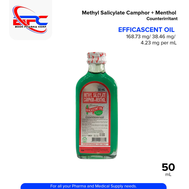 EFFICASCENT OIL Methyl Salicylate Camphor + Menthol Regular 168.73 mg / 38.46mg / 4.23mg per mL Liniment 50ml