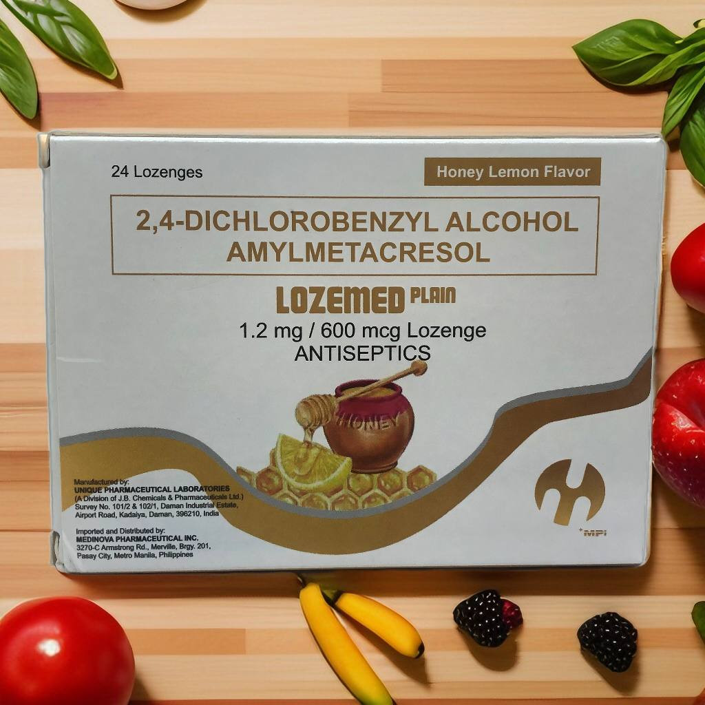 2,4 Dichlorobenzyl Alcohol Amylmetacresol (Lozemed) Plain 1.2mg/600mcg Antiseptics Honey Lemon Flavor Lozenges 24's