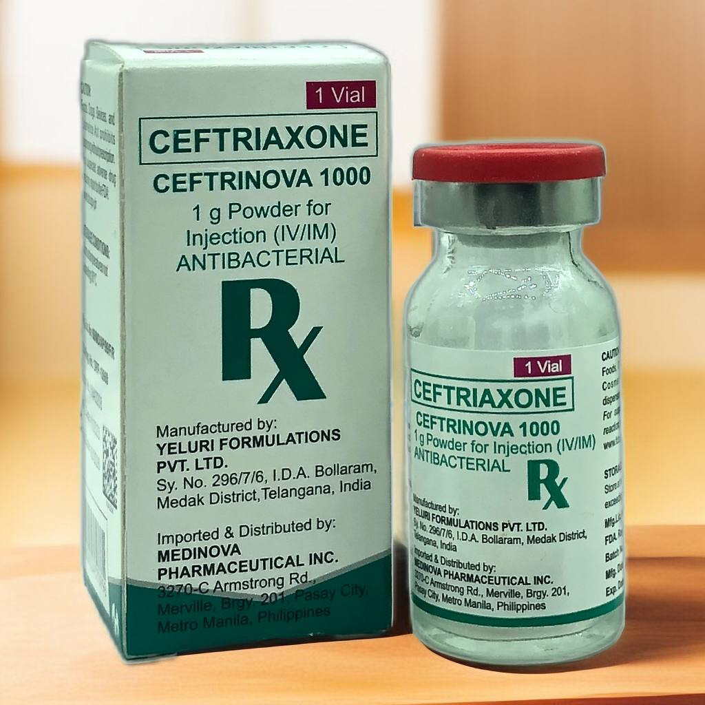 Ceftriaxone (Ceftrinova 1000) 1g Powder for Injection (IV/IM) Vial 1's