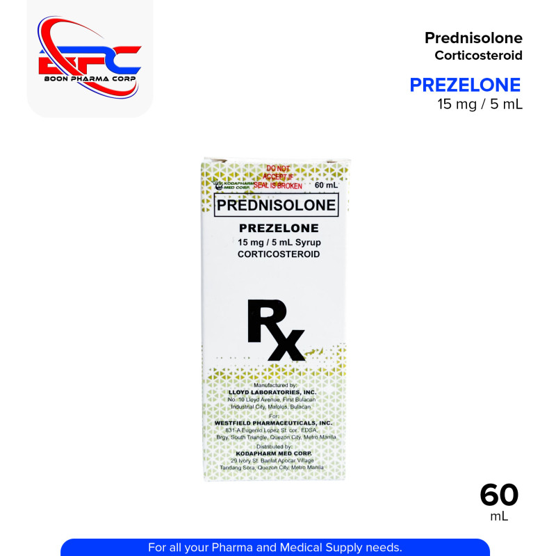 PREZELONE Prednisolone 15 mg / 5 mL Syrup Corticosteroid 60 mL
