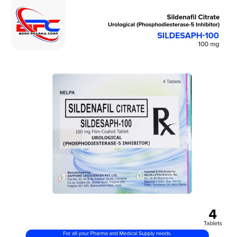 SILDESAPH Sildenafil Citrate 100mg Film Coated Tablet 4's
