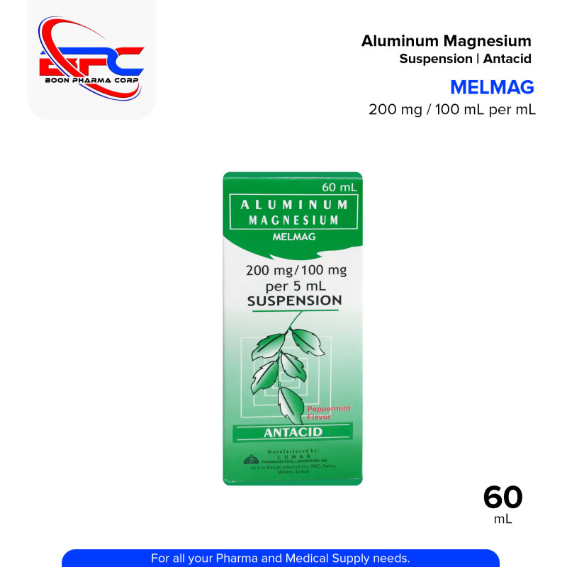 MELMAG Aluminum Magnesium Suspension / Antacid 200 mg / 100 mL per mL Peppermint Flavor 60mL