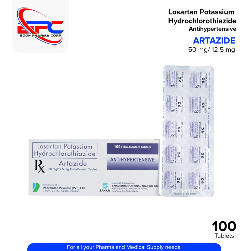 Losartan Potassium + Hydrochlorothiazide (Artazide) 50mg/12.5mg Film Coated Tablet 100's